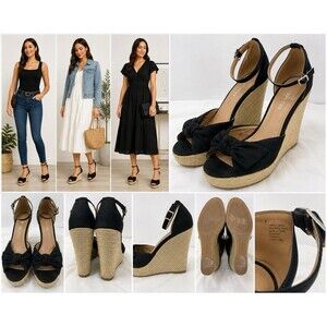 Express Platform Wedge Ankle Wrap Strappy Sandals Strap Bow Open Toe Size 8